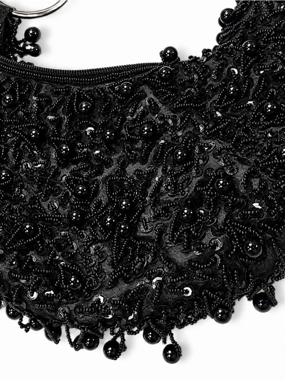 ALDO Vintage Black Beaded Sequin Evening Shoulder Bag Y2K Party Glam Clutch - Picture 7 of 12